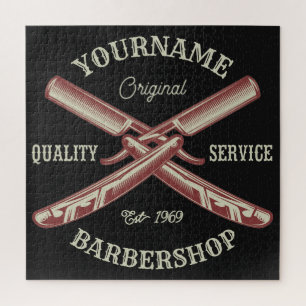 Personalisierter NAME Friseur Rasiermesser Friseur Puzzle