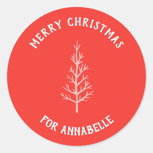 Personalisierter Name Frohe Weihnachten Baum Runder Aufkleber (Vorderseite)