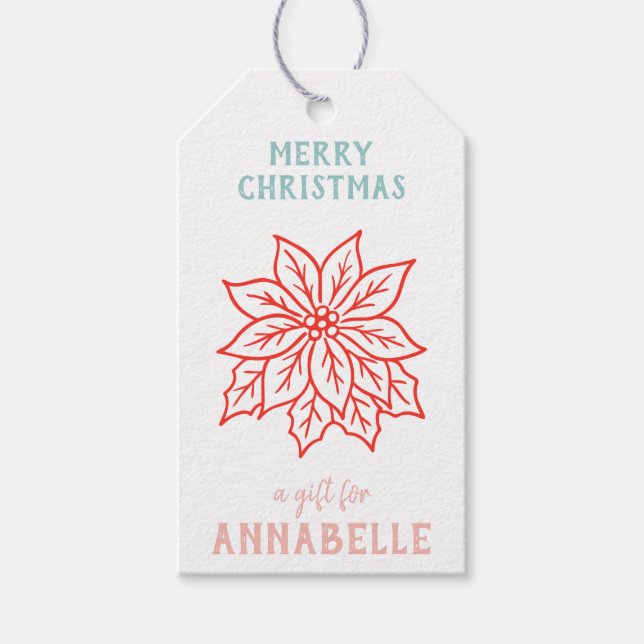 Personalisierter Name Frohe Weihnachten Blume Geschenkanhänger (Vorderseite)