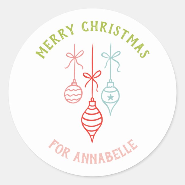 Personalisierter Name Frohe Weihnachten Kugeln Runder Aufkleber (Vorderseite)