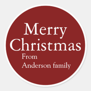 Personalisierter Name Frohe Weihnachten Rot Retro  Runder Aufkleber