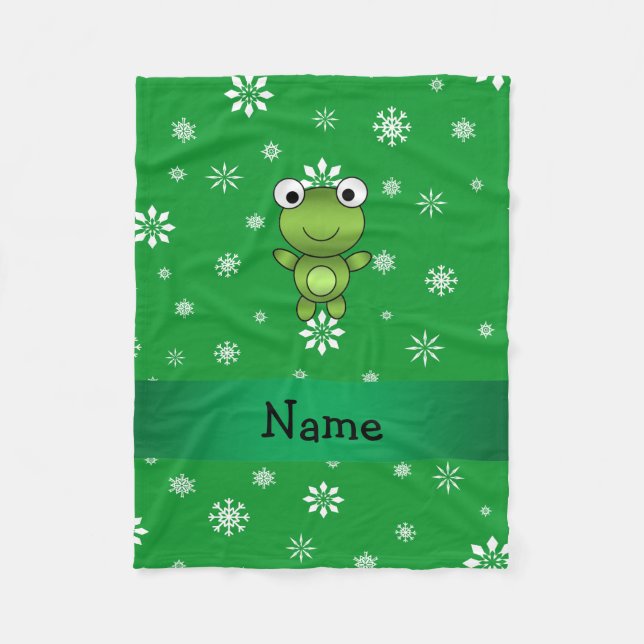 Personalisierter Name Frosch grüne Schneeflocken Fleecedecke (Vorderseite)