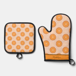 Personalisierter Name Frucht Orange und Braun Ofenhandschuh & Topflappen-Set