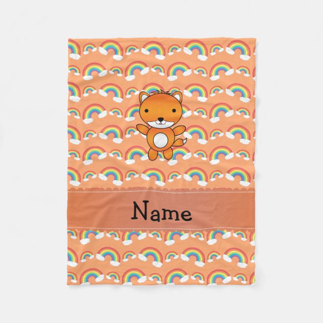 Personalisierter Name Fuchs Orange Regenbogen Fleecedecke (Vorderseite)