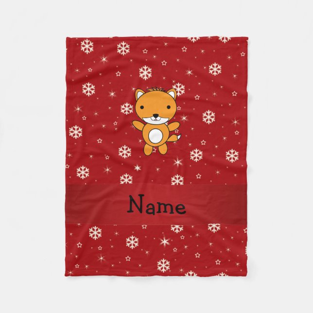 Personalisierter Name Fuchs rote Schneeflocken Fleecedecke (Vorderseite)