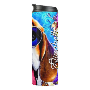Personalisierter Name Funky Beagle Dog Thermosbecher