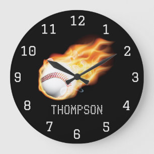 Personalisierter Name für Baseball-Designs Große Wanduhr