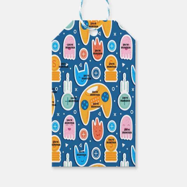 Personalisierter Name für das blaue Videospiel Geschenkanhänger (Vorderseite)