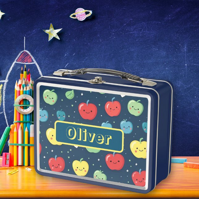 Personalisierter Name für farbige Äpfel Metall Brotdose (Colorful Apples fruit personalized name Metal Lunch Box)
