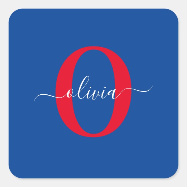 Personalisierter Name für Monogramm Quadratischer Aufkleber (Vorderseite)