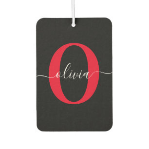 Personalisierter Name für Monogramm-Skript Schwarz Autolufterfrischer