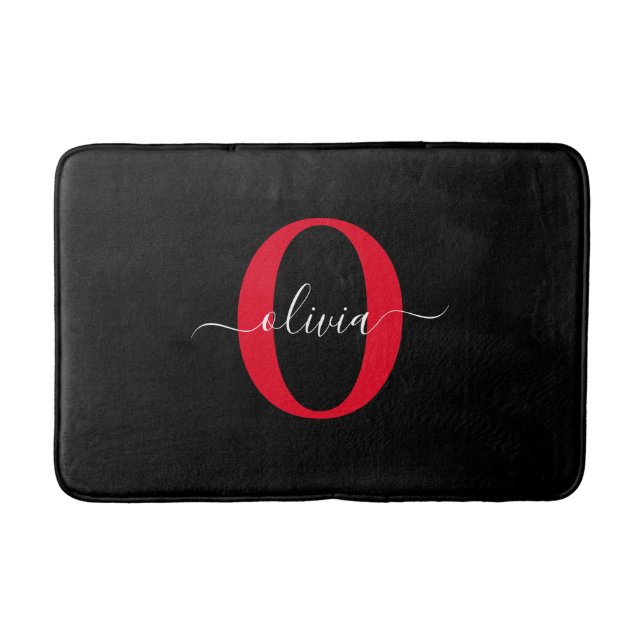 Personalisierter Name für Monogramm-Skript Schwarz Badematte (Vorderseite)