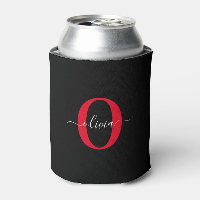 Personalisierter Name für Monogramm-Skript Schwarz Dosenkühler (Kanne Vorderseite)
