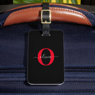 Personalisierter Name für Monogramm-Skript Schwarz Gepäckanhänger