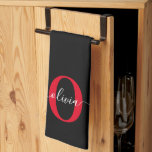 Personalisierter Name für Monogramm-Skript Schwarz Geschirrtuch<br><div class="desc">Dieses elegante Monogramm und das stilvolle Script-Namensdesign können als Geschenk für einen Geburtstag, Muttertag oder jeden Anlass gegeben werden. Es kann mit dem Namen und dem Namen der Person personalisiert werden. Sie können den Schriftart, die Farbe des Schriftartes, die Größe des Schriftartes und die Hintergrundfarbe mit dem Design-Tool ändern. Viel...</div>