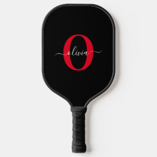 Personalisierter Name für Monogramm-Skript Schwarz Pickleball Schläger