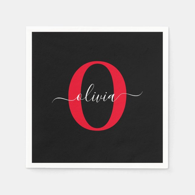 Personalisierter Name für Monogramm-Skript Schwarz Serviette (Vorderseite)