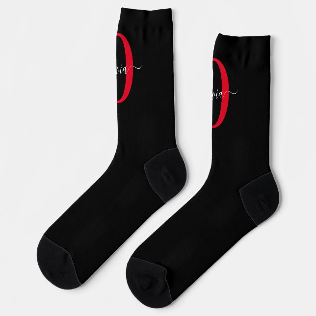 Personalisierter Name für Monogramm-Skript Schwarz Socken (Linkes Detail)