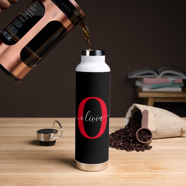 Personalisierter Name für Monogramm-Skript Schwarz Trinkflasche (Kaffee)