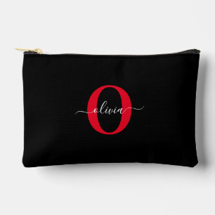 Personalisierter Name für Monogramm-Skript Schwarz Zubehörtasche