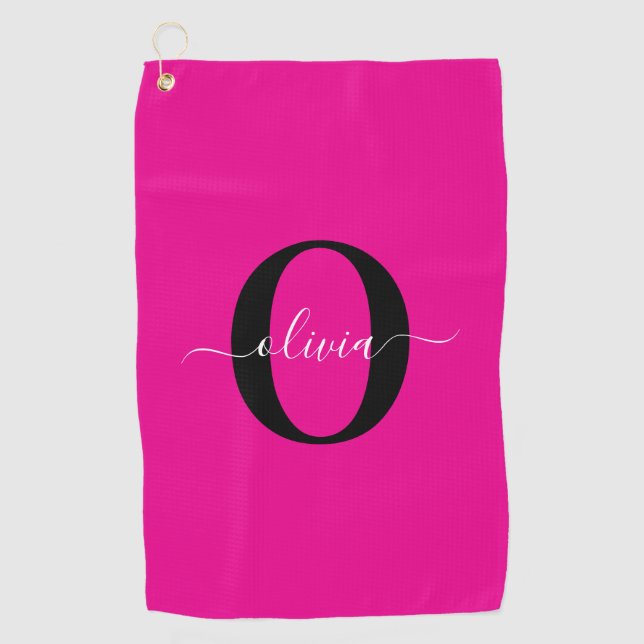 Personalisierter Name für Monogramm Skripte Rosa S Golfhandtuch (Vorderseite)