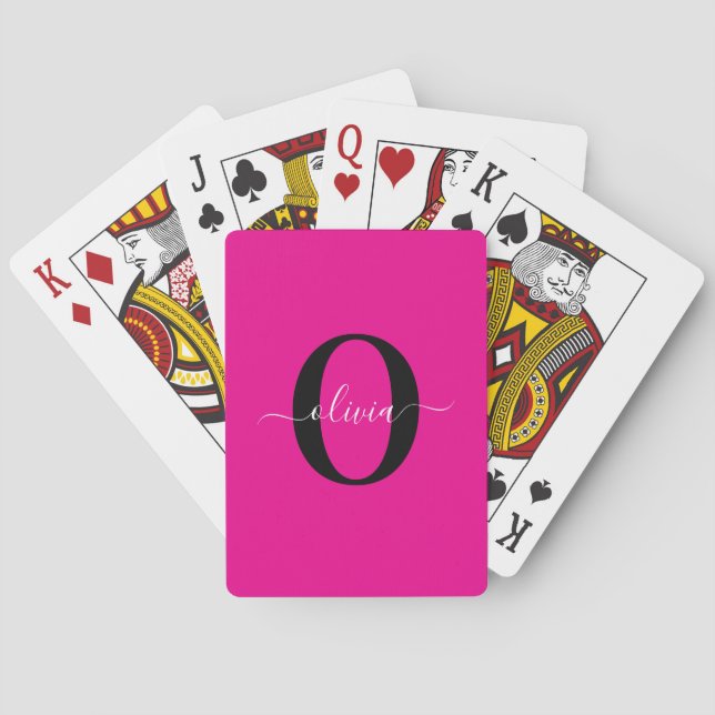 Personalisierter Name für Monogramm Skripte Rosa S Spielkarten (Rückseite)