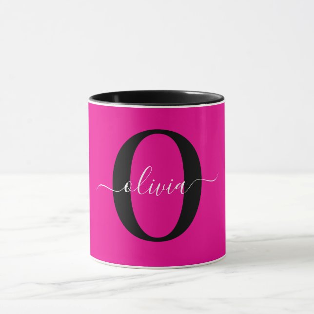 Personalisierter Name für Monogramm Skripte Rosa S Tasse (Zentrum)
