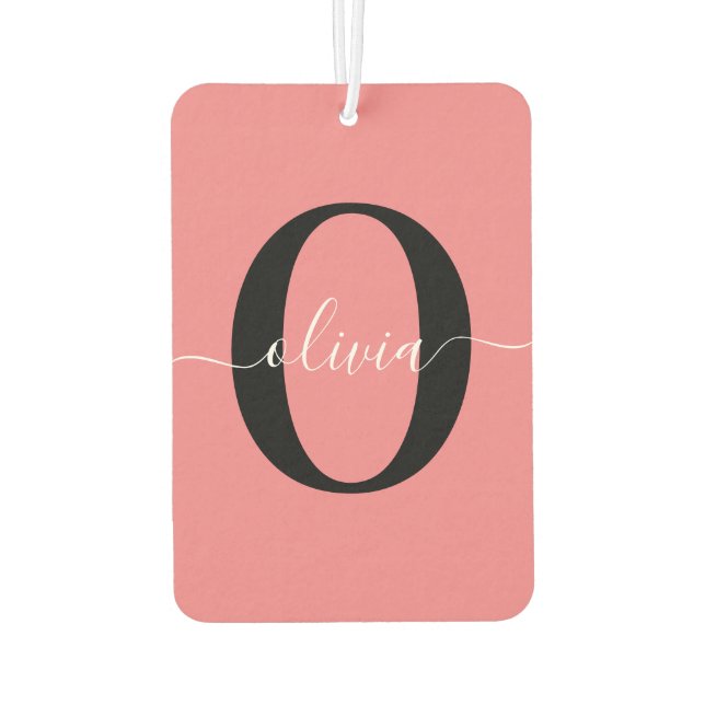 Personalisierter Name für Monogramm-Skripte Schwar Autolufterfrischer (Rückseite)