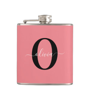 Personalisierter Name für Monogramm-Skripte Schwar Flachmann