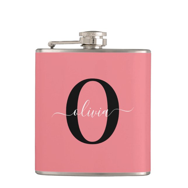 Personalisierter Name für Monogramm-Skripte Schwar Flachmann (Vorderseite)