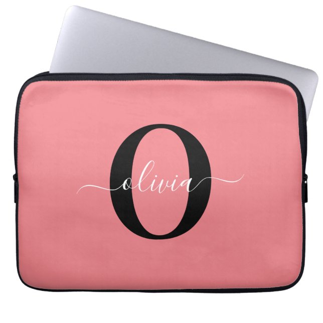 Personalisierter Name für Monogramm-Skripte Schwar Laptopschutzhülle (Vorderseite)