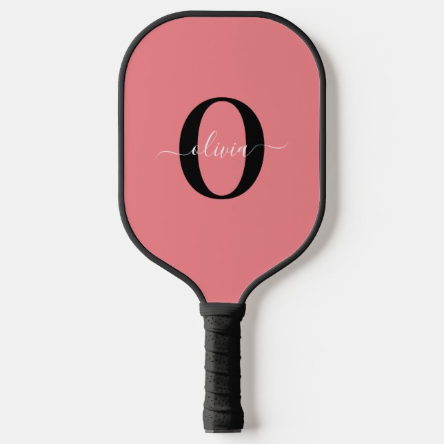 Personalisierter Name für Monogramm-Skripte Schwar Pickleball Schläger (Vorderseite)