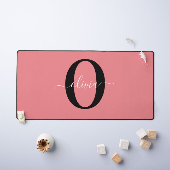 Personalisierter Name für Monogramm-Skripte Schwar Schreibtischunterlage (Kindertisch)