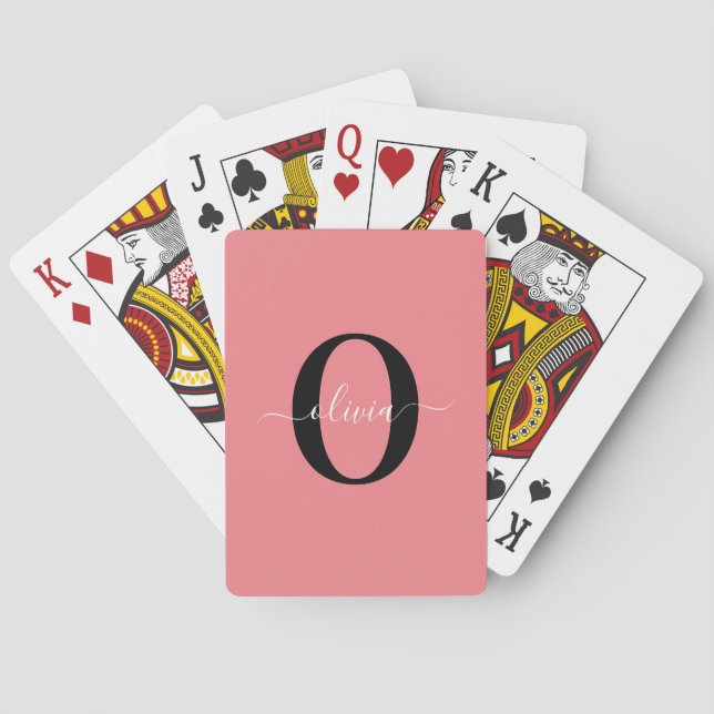 Personalisierter Name für Monogramm-Skripte Schwar Spielkarten (Rückseite)