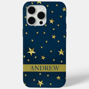 Personalisierter Name für Navy Blue Gold Stars iPhone 15 Pro Max Hülle