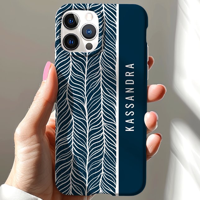 Personalisierter Name für Navy und White Herringbo Case-Mate iPhone Hülle (Von Creator hochgeladen)