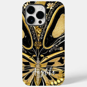 Personalisierter Name für Schwarz-Gold-Schmetterli Case-Mate iPhone 14 Pro Max Hülle