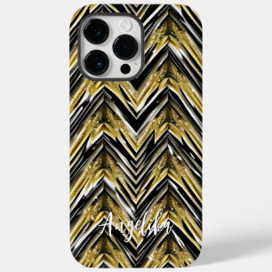 Personalisierter Name für Zickzack Schwarz und Gol Case-Mate iPhone 14 Pro Max Hülle