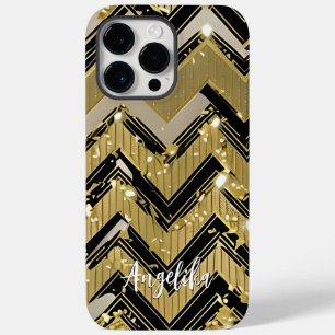 Personalisierter Name für Zickzack Schwarz und Gol Case-Mate iPhone 14 Pro Max Hülle