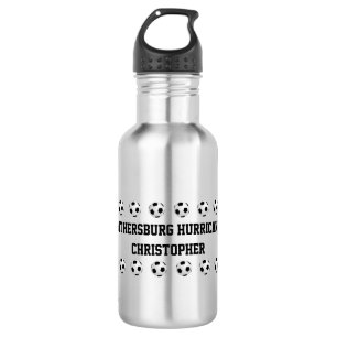 Personalisierter Name, Fußballbälle, Silber Trinkflasche