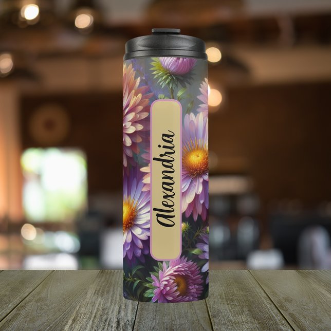 Personalisierter Name Geburtsdatum Blume 16. Septe Thermosbecher (Personalized 20 oz Thermal Tumbler With Birth Flower Aster Design for the Month of September.)