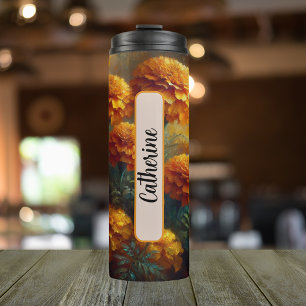 Personalisierter Name Geburtsdatum Blume Oktober 1 Thermosbecher