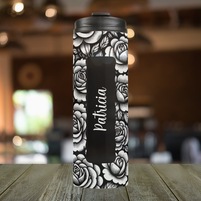 Personalisierter Name Geburtsname Blume Rose 16 oz Thermosbecher (Personalized 20 oz thermal tumbler with June Birth Flower the Rose.)