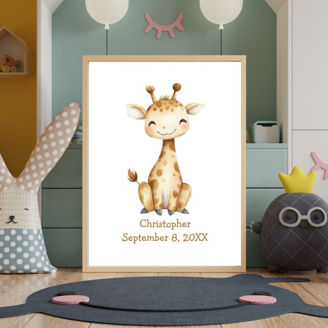 Personalisierter Name Geburtstag Giraffe Kinderzim Poster (Personalized Birth Stats Giraffe Baby Nursery poster print. Printed or Digital Download Art)