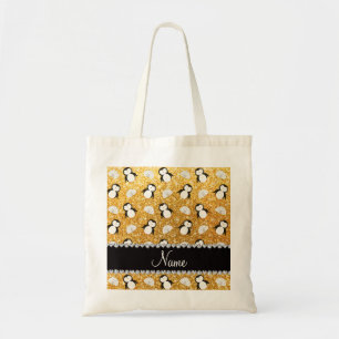 Personalisierter Name Gelbe Glitzer Pinguine Iglus Tragetasche