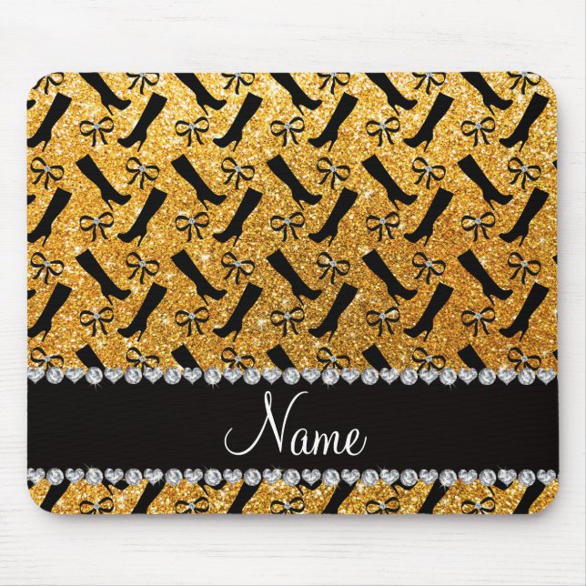 Personalisierter Name Gelbe Glitzer Stiefel Bows Mousepad (Vorne)