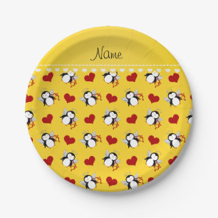 Personalisierter Name gelbe Pinguine Pappteller
