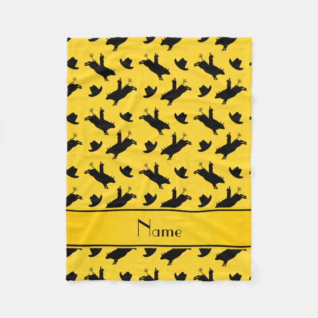 Personalisierter Name Gelbe Rodeo-Bulle-Reitmuster Fleecedecke (Vorderseite)