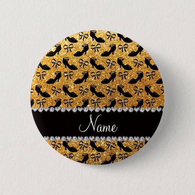 Personalisierter Name gelber Glitzer extravagante  Button (Vorderseite)