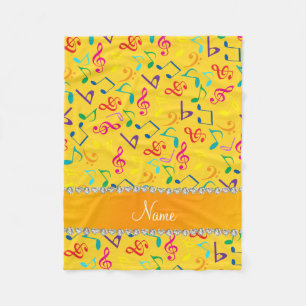 Personalisierter Name Gelber Regenbogen-Musiknoten Fleecedecke